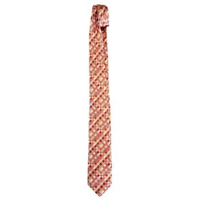Peacock Pure Silk Geometric Pattern Mens Tie Red Orange Retro Art Deco Statement